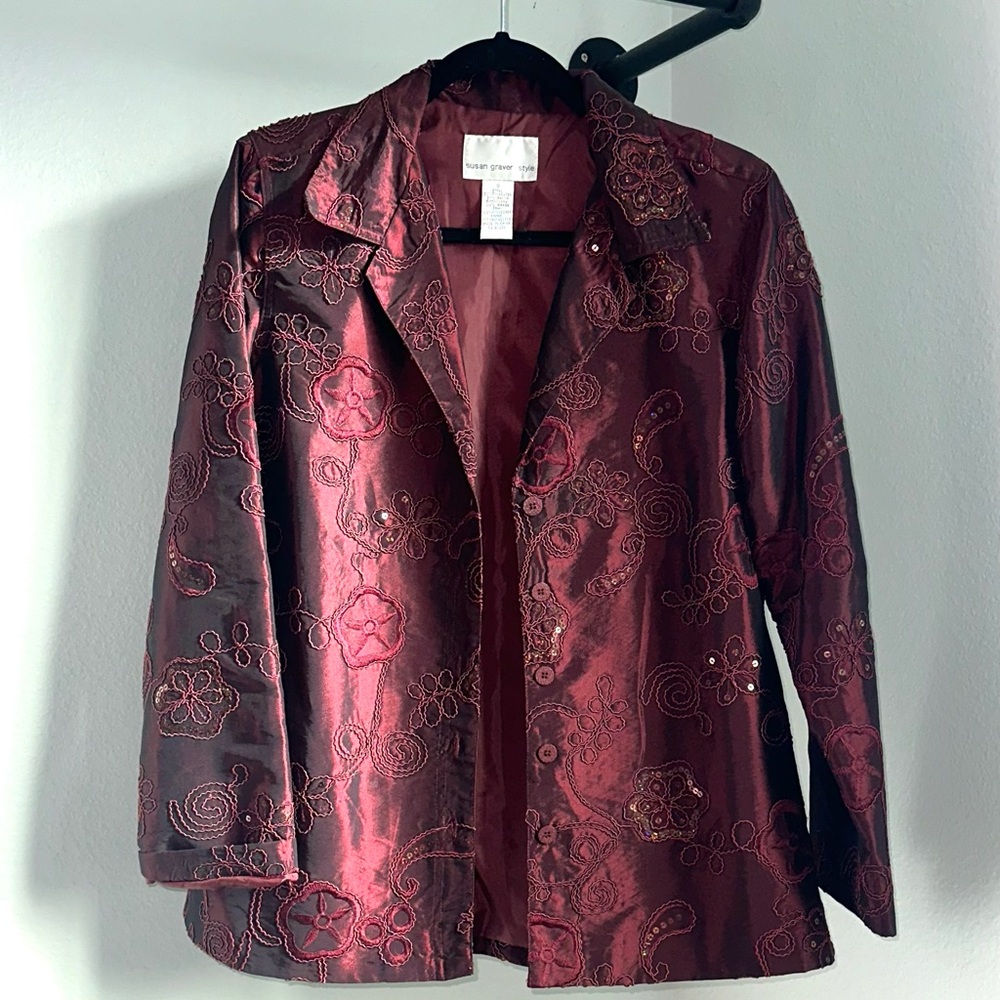 Gorgeous burgundy, embroidered jacket